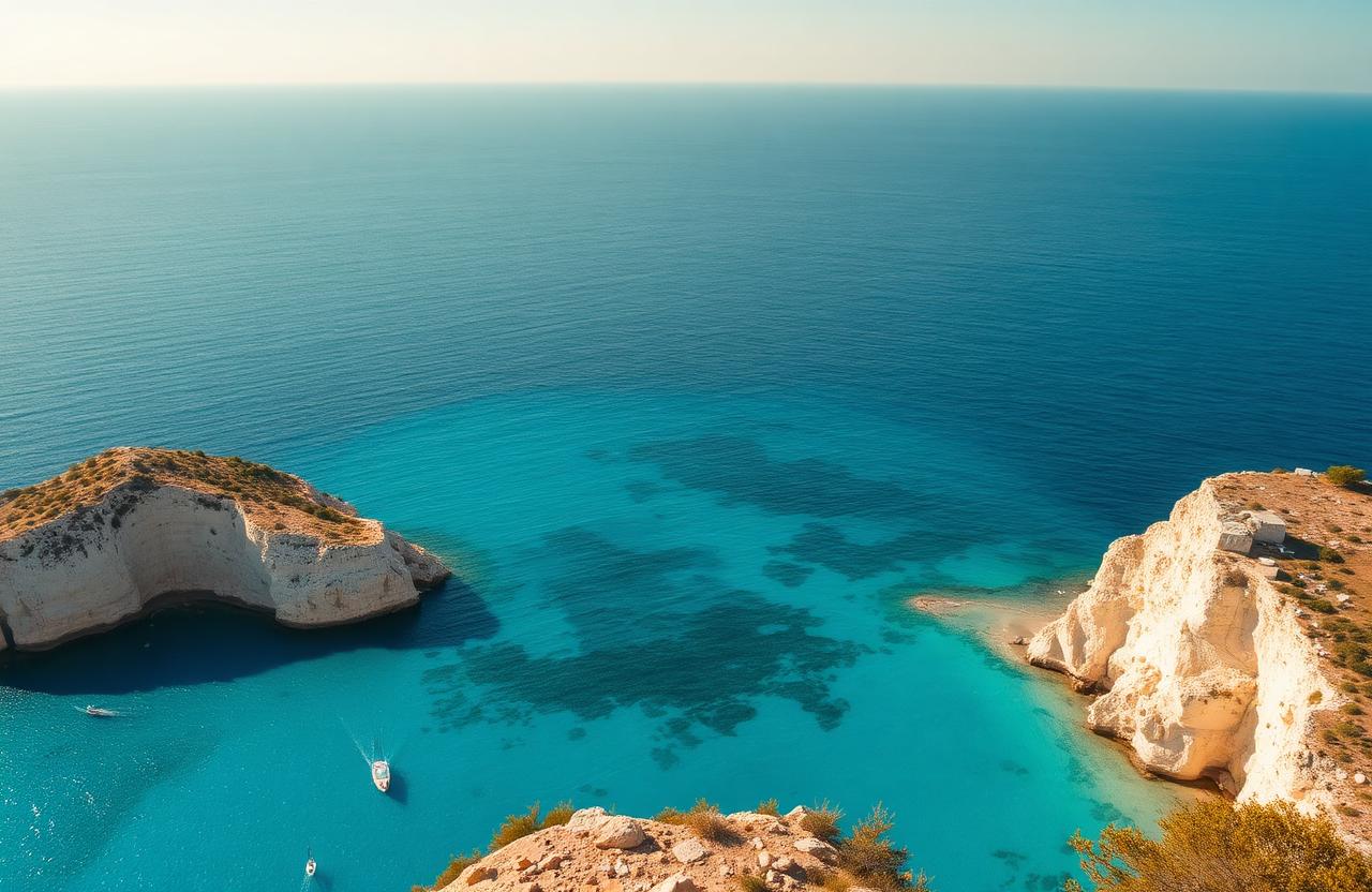 Turquoise zee bij Cape Greco met witte rotsen