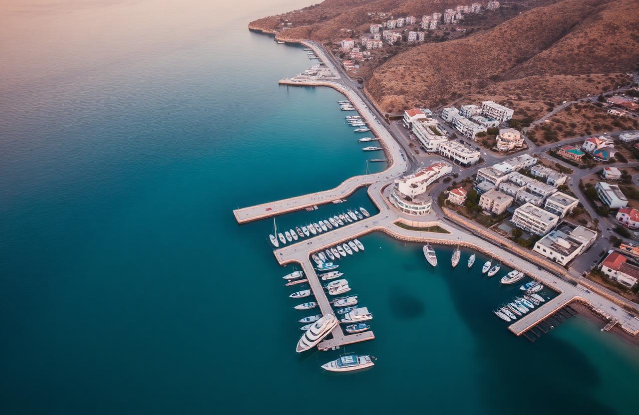 Luchtfoto van de jachthaven van Paphos met turquoise zee