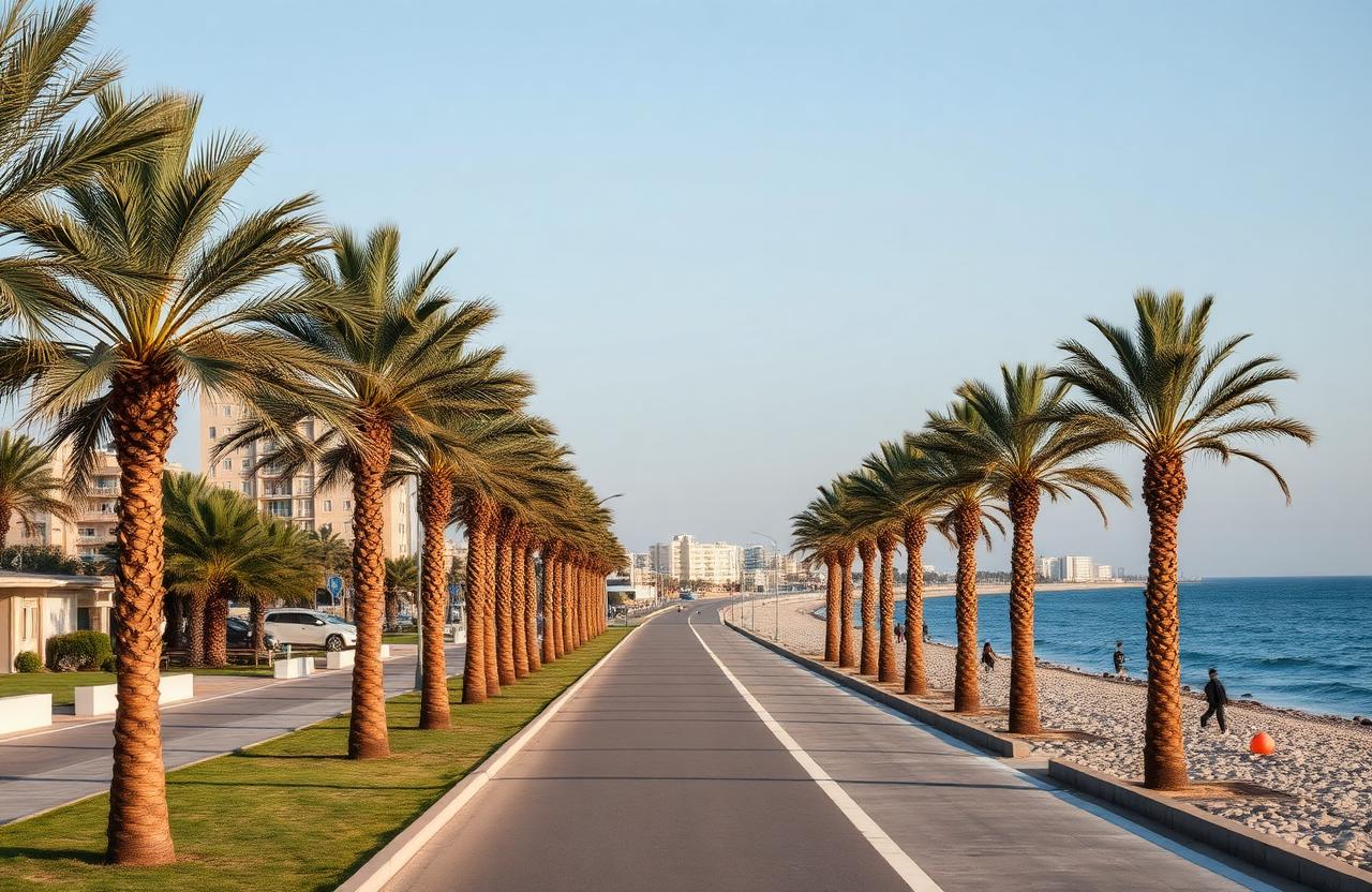 Larnaca Finikoudes palmenboulevard langs het strand
