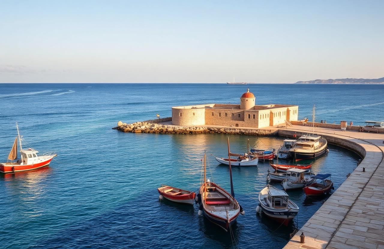 Paphos haven met oud kasteel en vissersboten